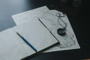 A map and journal on a table - social groups for young adults with social anxiety